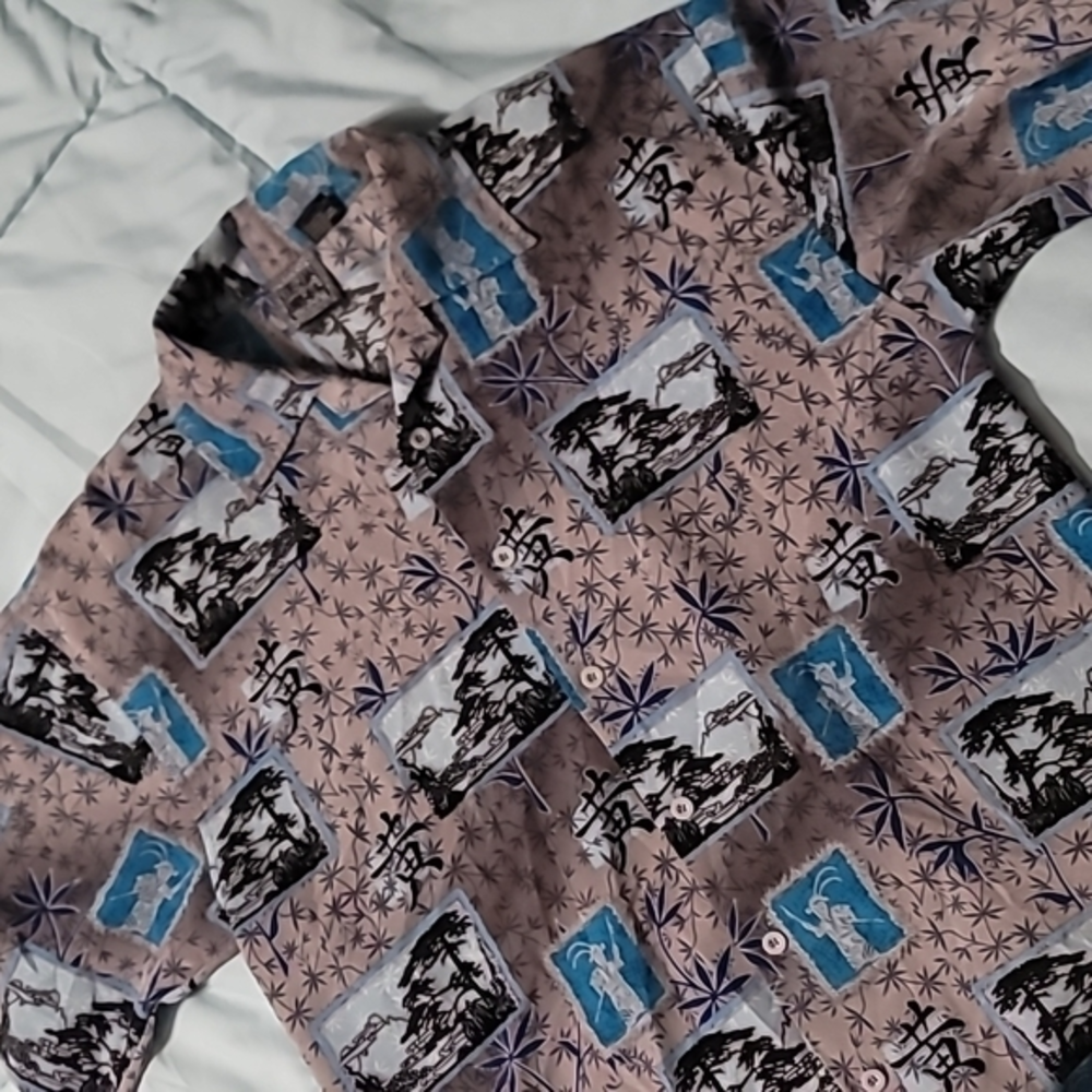 Authentic Shaolin Chinese Themed Shirt. Grey w/Blue & Black Men's‎ (M)